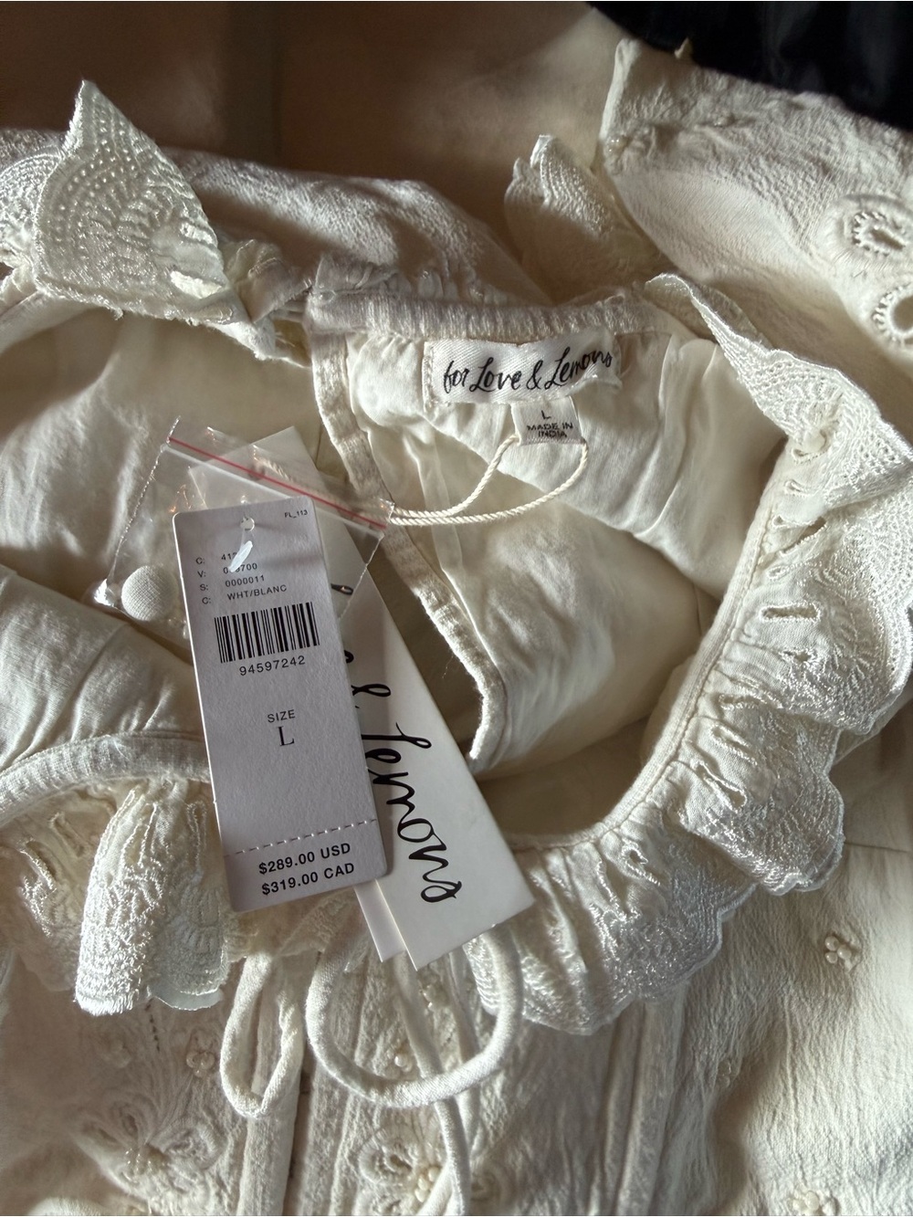 Anthropologie Cream Lace-Trim Midi Dress with Puff Sleeves - Picture 4 of 4